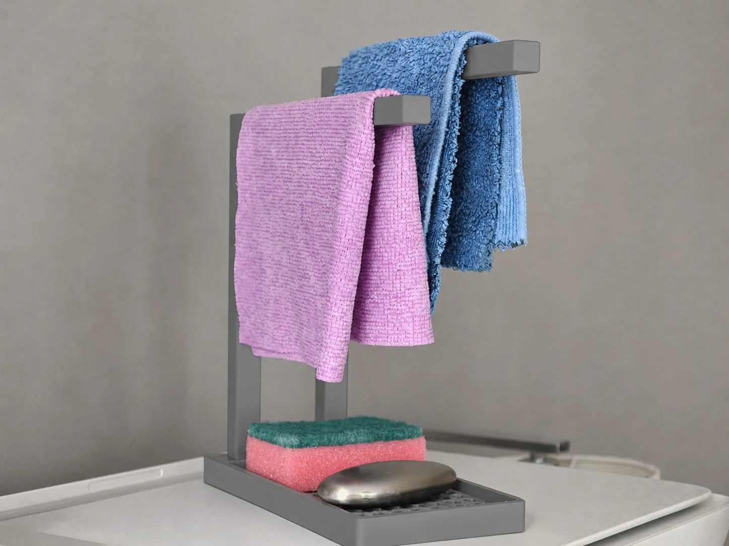 3D Baskı Havluluk ve Sabunluk Organizer - Lavabo Üstü Çok Amaçlı Düzenleyici-Gri görsel 2