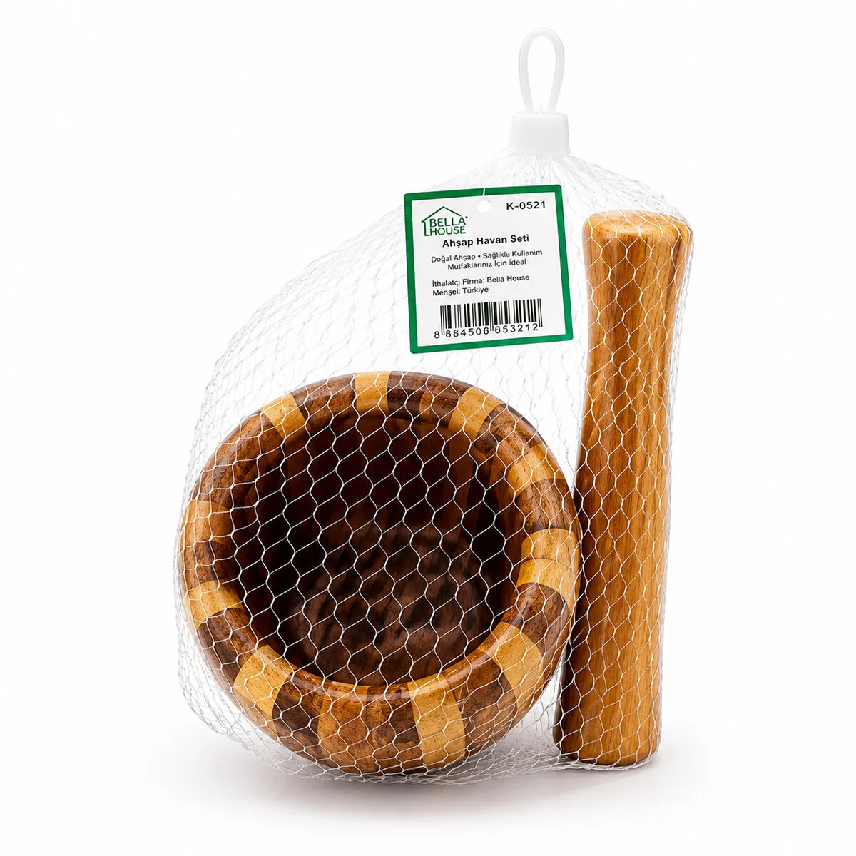 Ahşap Bambu - Çizgili Havan Sarımsak Dövecek Ç: 8CM--D: 7CM--Y:10.5CM Fileli Ambalaj görsel 3