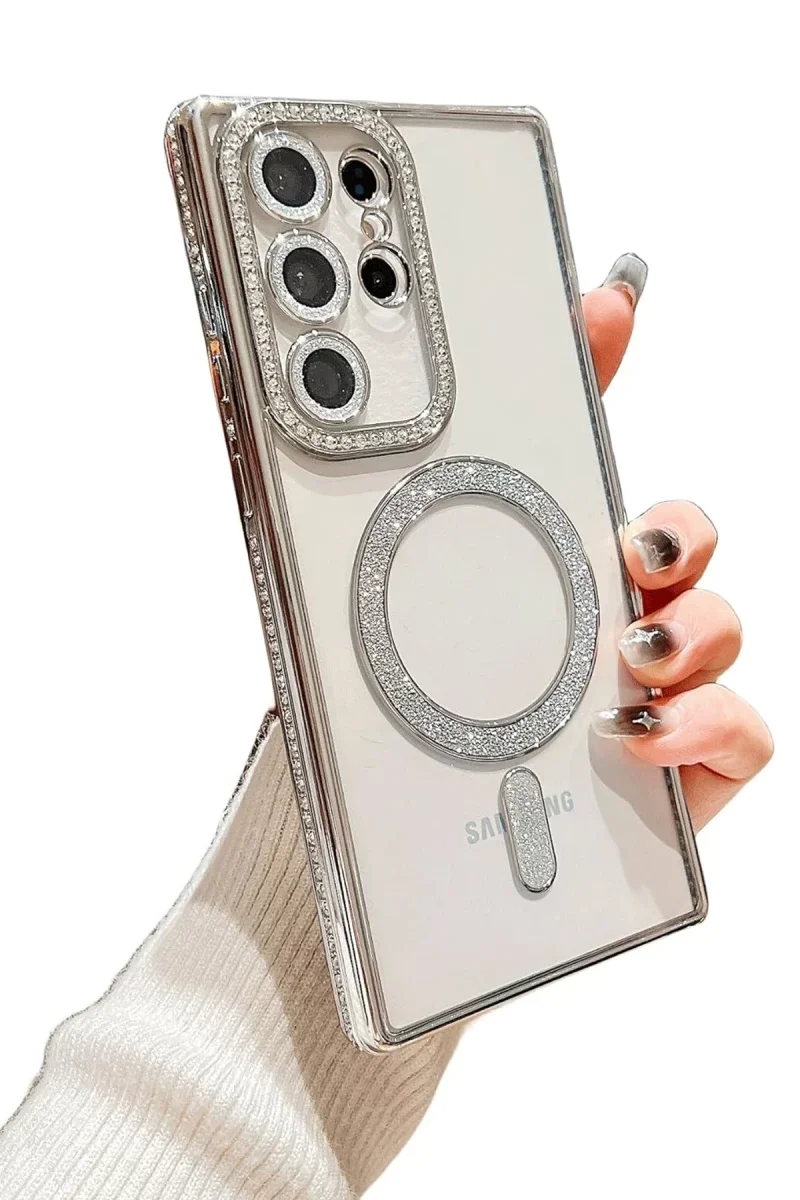 Samsung Galaxy S24 Ultra Kılıf Joke Simli Magneticsafe Kılıf - Mavi görsel 3