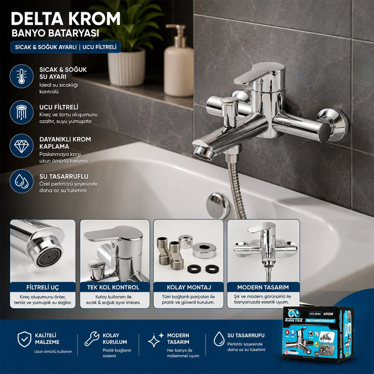 Krom Delta Banyo Bataryası Aç Kapa KTX-2640 görsel 2