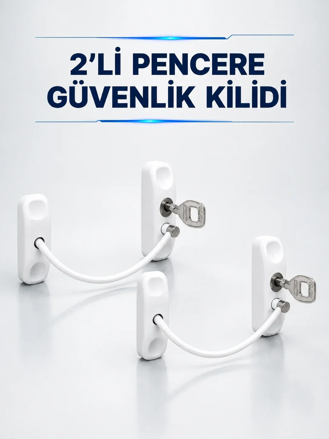 Anahtarlı Pencere Güvenlik Aparatı Beyaz Kablolu Açılma Sınırlayıcı 2’li Set