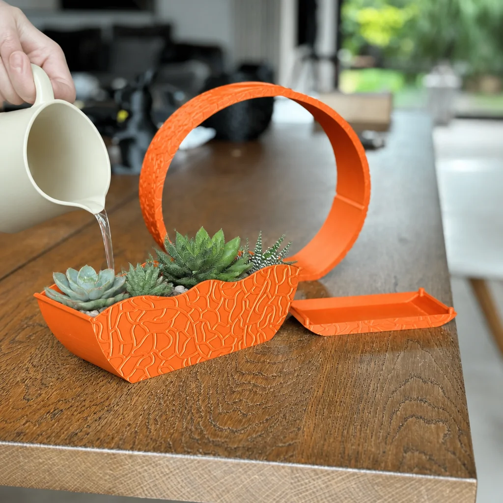 3D Baskı Self-Watering Planter - Kendi Kendini Sulayan Saksı-Turuncu görsel 2