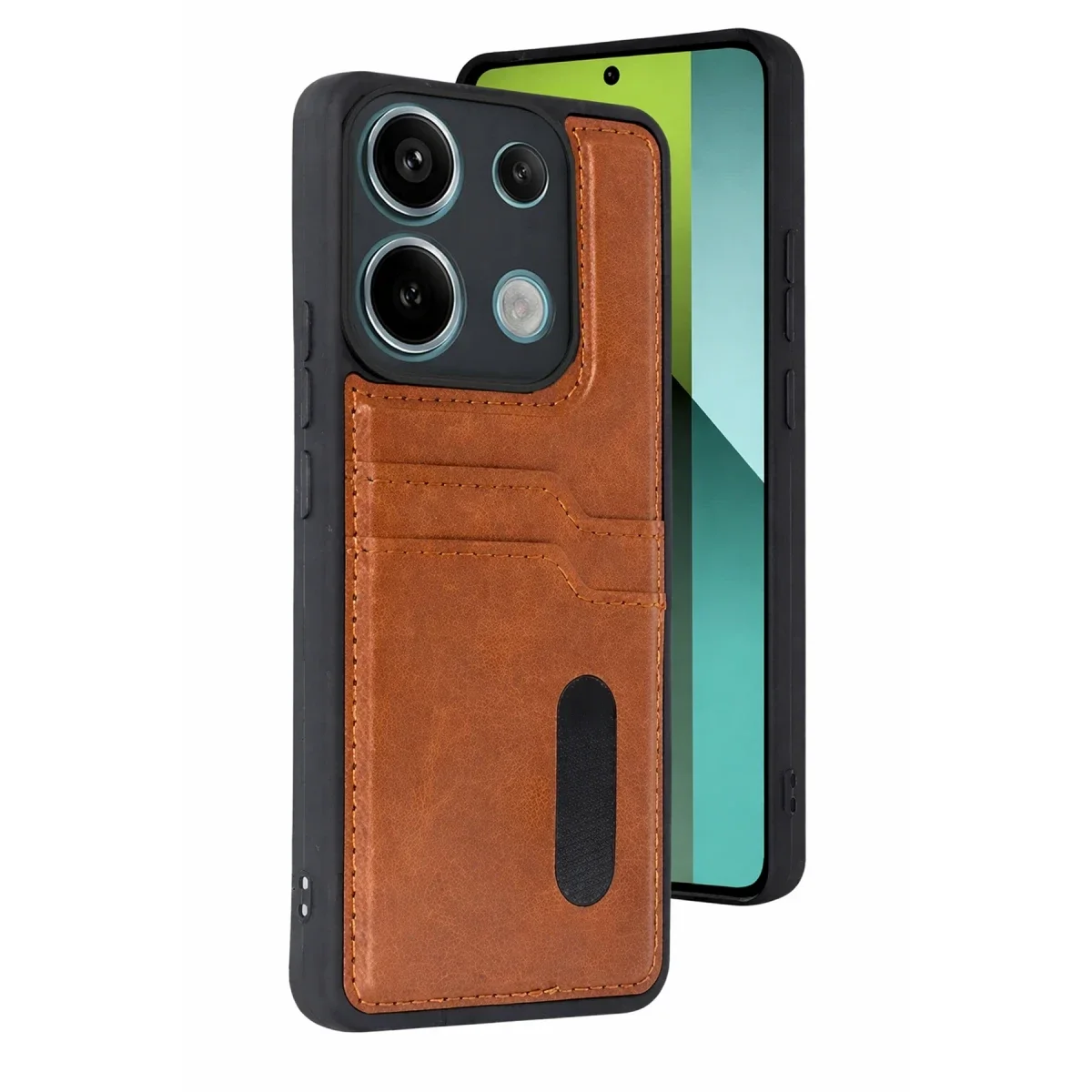 Xiaomi Redmi 15C 4G Sara Kartvizitli Deri Kılıf - Taba