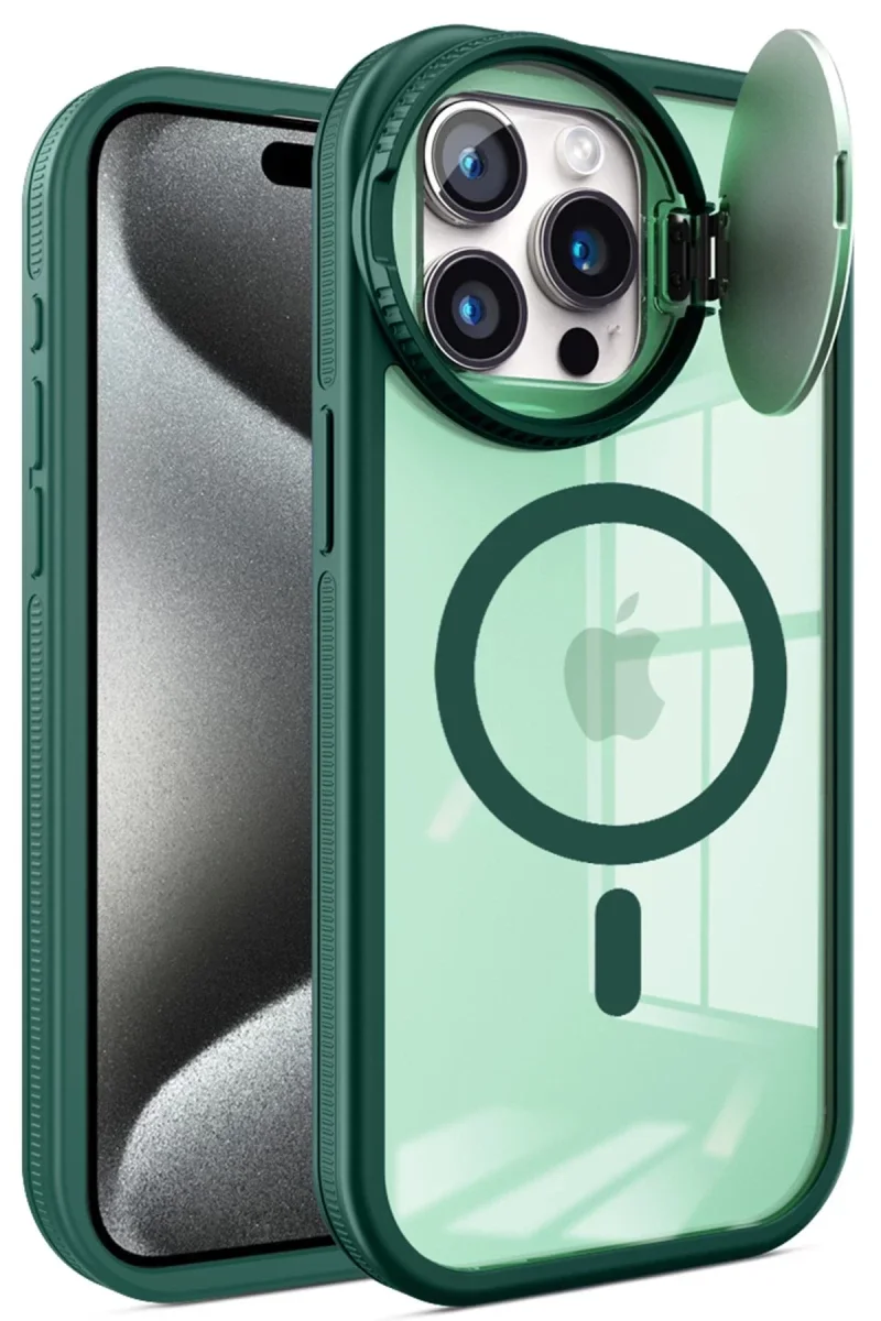 Apple iPhone 15 Pro Kılıf Teleskop Lens Magsafe Silikon Kapak - Koyu Yeşil görsel 2