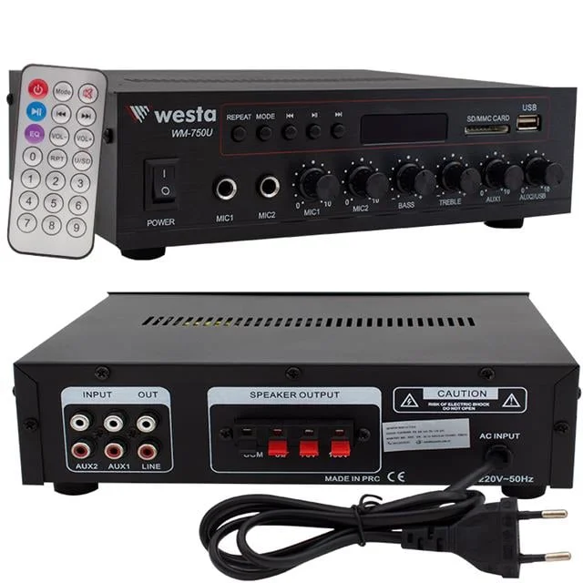 Westa WM-750U 80 Watt 100V-70V Mini 4-16 Ohm USB-SD-Bluetooth 2 Mikrofon Girişli Trafolu Anfi görsel 3