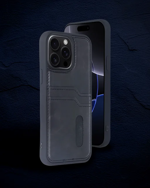 Apple İphone 14 Pro Max Kılıf Sara Kartvizitli Deri Kılıf - Siyah