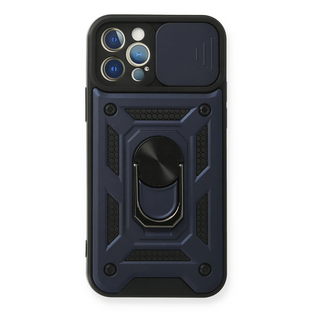 Apple İphone 12 Pro Kılıf Pars Lens Yüzüklü Silikon - Lacivert