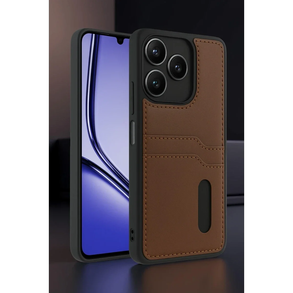 Realme Note 50 4G Kılıf Sara Kartvizitli Deri Kılıf - Taba görsel 2