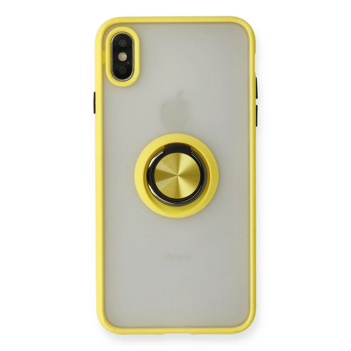 Apple iPhone X Kılıf Montreal Yüzüklü Silikon Kapak - Sarı
