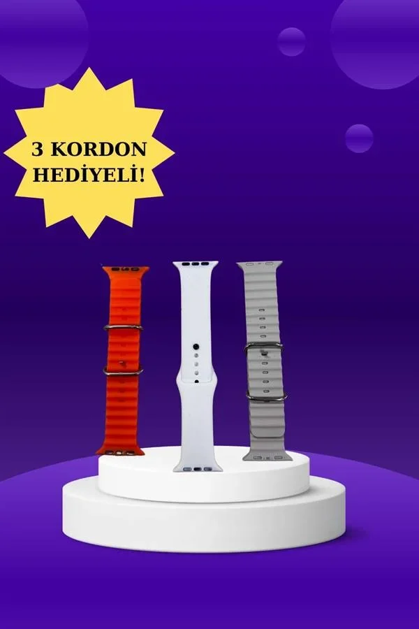 Akıllı Saat Arama Görüşme Bildirim Görme Uyku ve Sağlık Takibi Nabız Ölçer 3 Kordon Hediyeli görsel 3