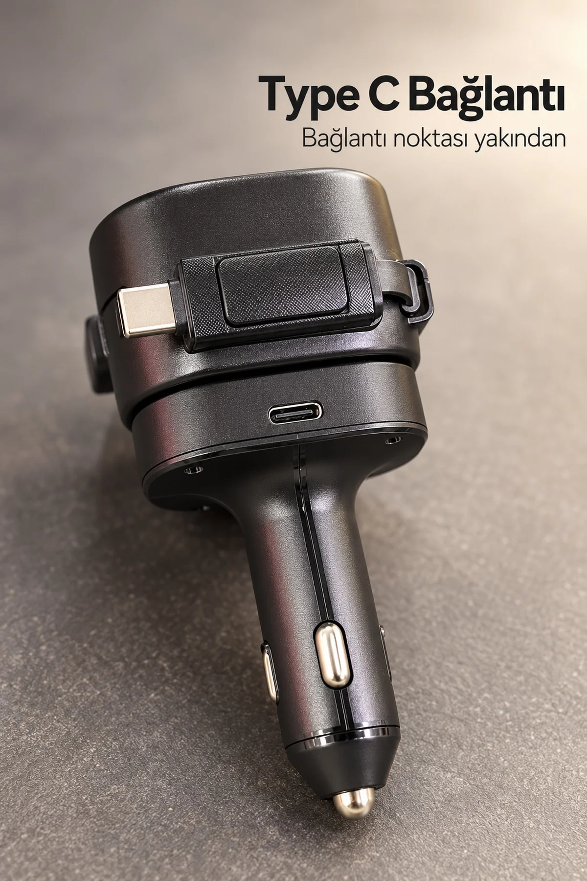 Makaralı Kablolu Araç İçi Hızlı Şarj Cihazı Type C ve Lightning görsel 6