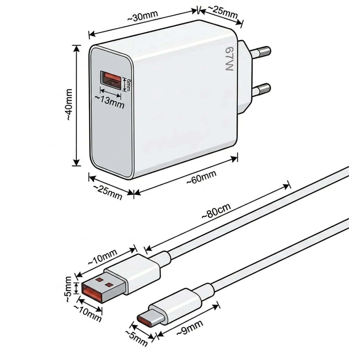 67W Hızlı Şarj Adaptörü USB to Type-C – PD Destekli, Akıllı Hızlı Şarj Başlığı, Güvenli Güç Adaptörü görsel 5