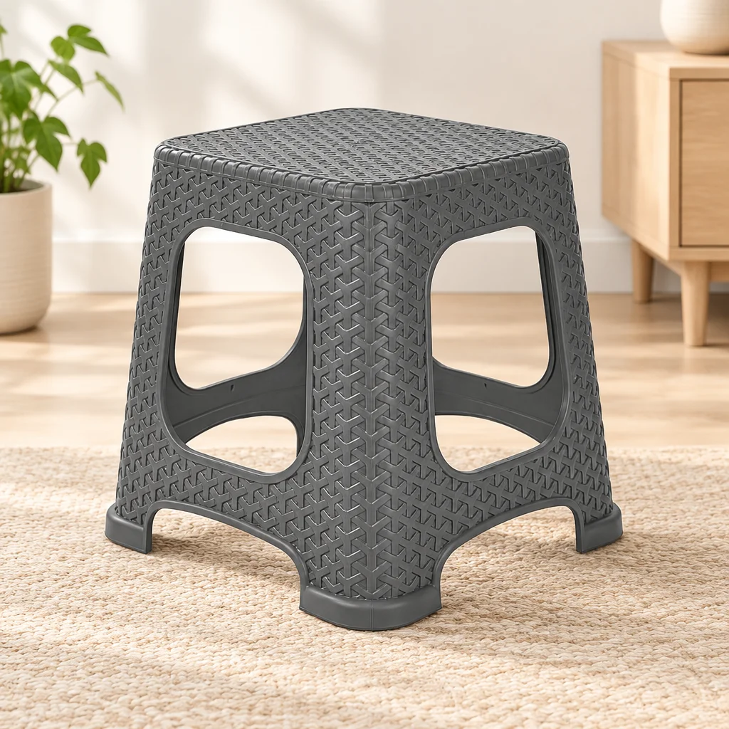 Antrasit Küçük Rattan Tabure