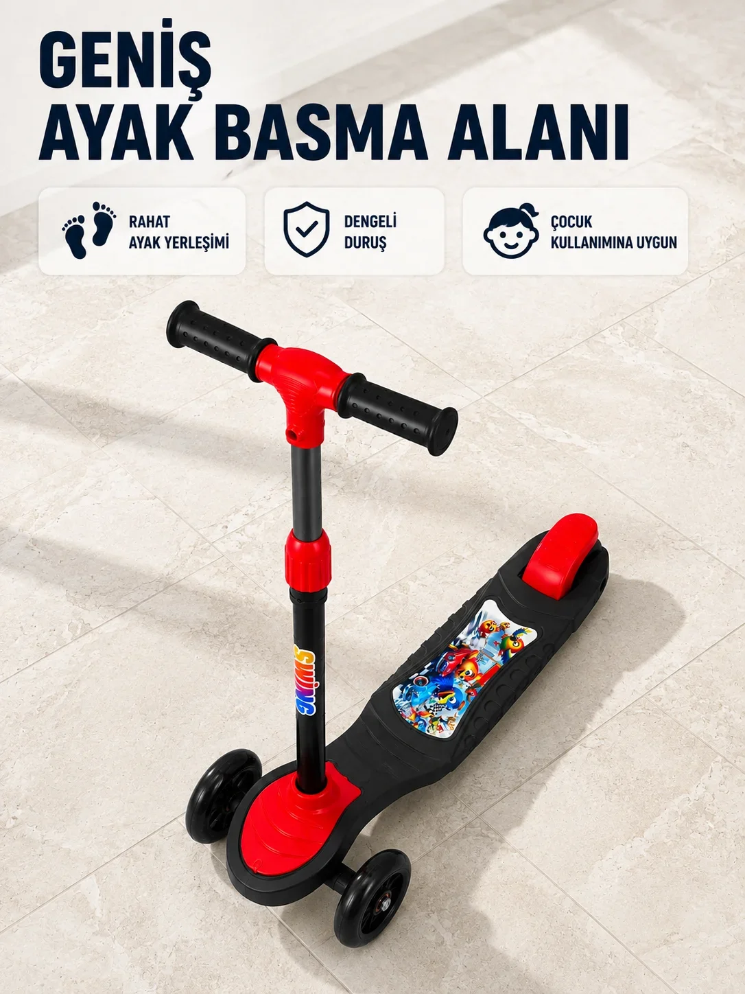 Çocuklar İçin 3 Tekerlekli Scooter Ayarlanabilir Gidonlu Eğlenceli Sürüş Aracı