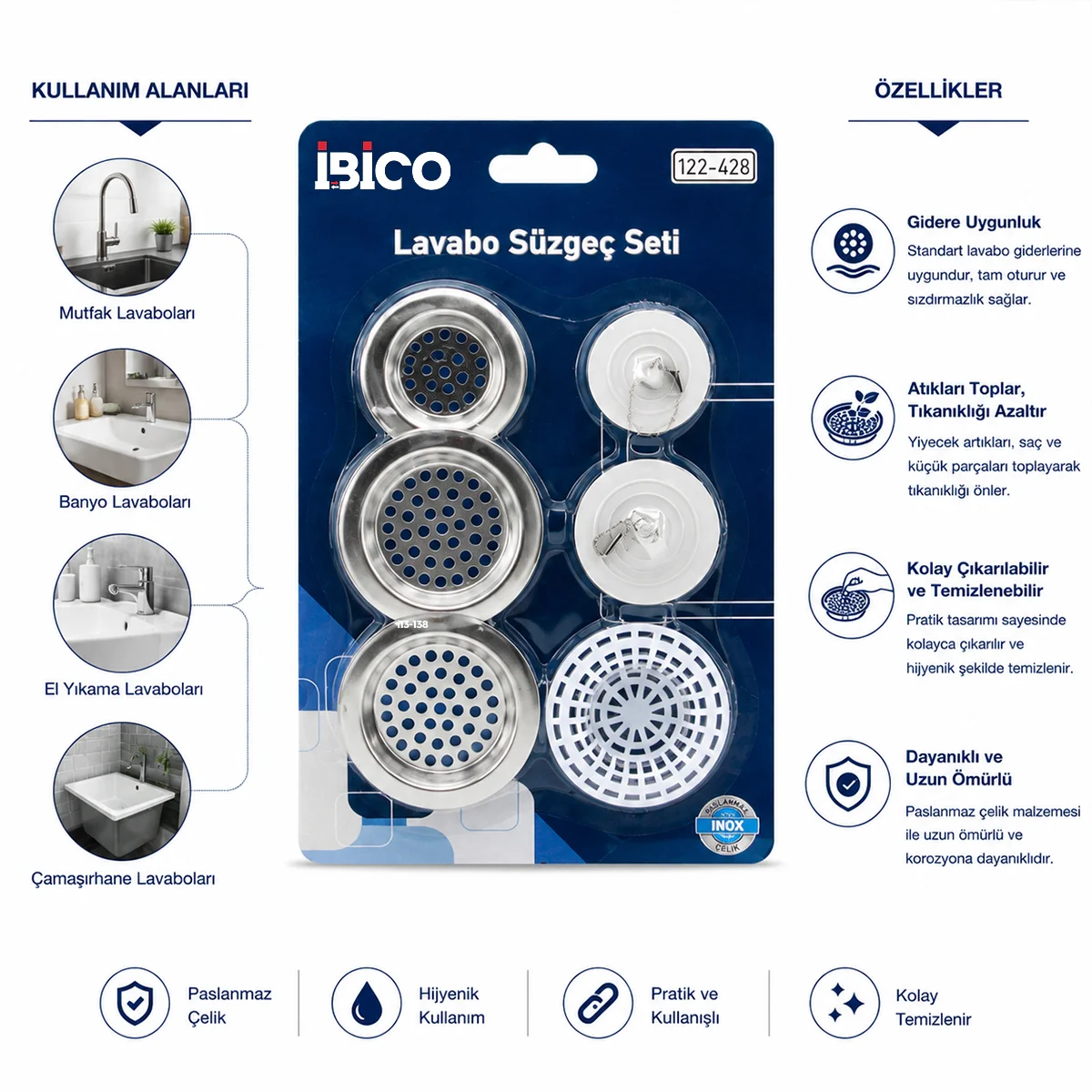 Lavabo süzgeç ve tapa seti