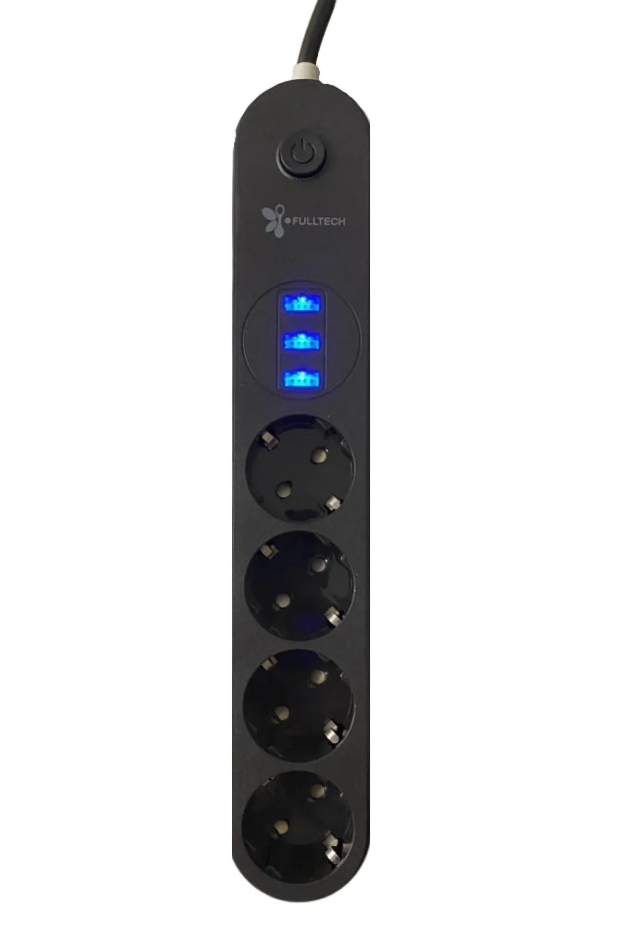 4lü Siyah Anahtarlı 3 USB Li Akım Korumalı Topraklı Çocuk Korumalı Grup Priz 2 Metre görsel 4