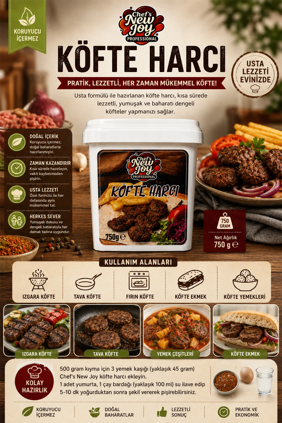 Köfte Harcı 750 gr Koruyucusuz Doğal Geleneksel görsel 3