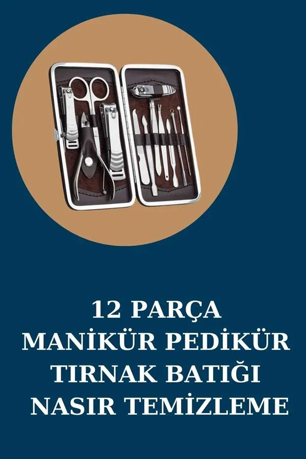 12 Parça Manikür Pedikür Seti Özel Deri Çanta El Ayak Bakımı Akne ve Sivilce Tezleme