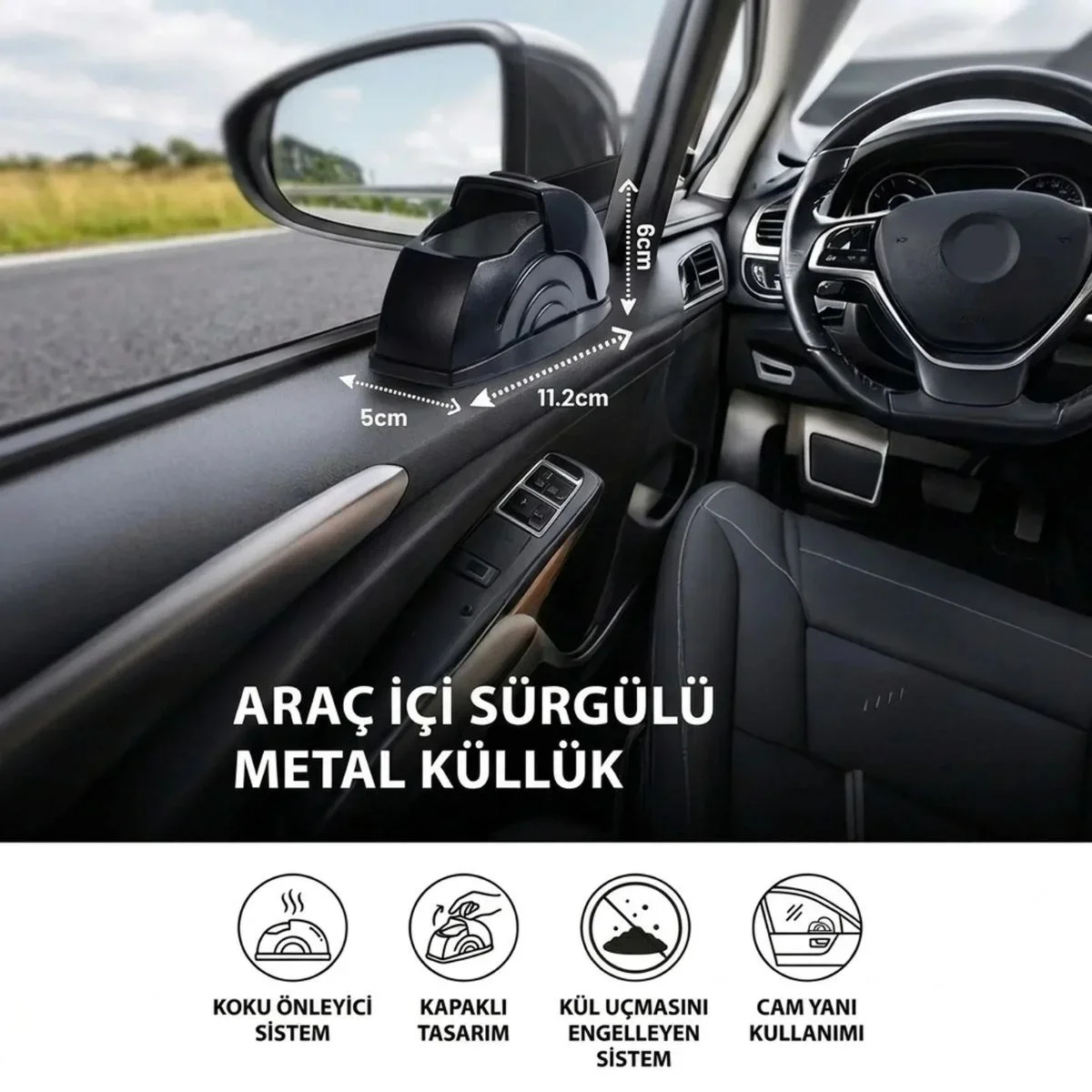 Araç İçi Salyangoz Küllük – Sürgülü Kapaklı, Metal Hazneli, Koku Yayılımını Azaltmaya Yardımcı Kapı Koluna Takılabilen Otomobil Küllüğü görsel 5