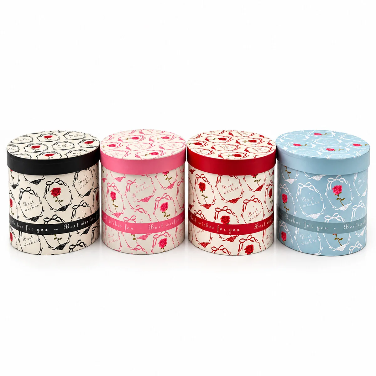 3PCS Yuvarlak Çiçek Desenli - Mix Renkli Karton Hediye Kutusu 18-16-12CM görsel 2