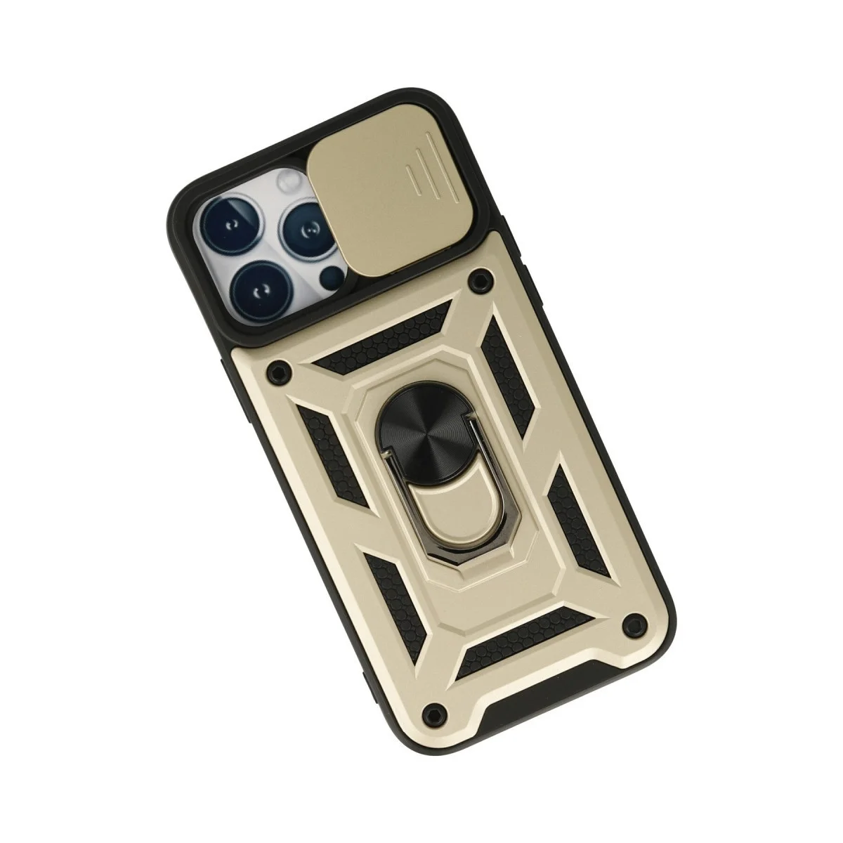 Apple İphone 13 Pro Kılıf Pars Lens Yüzüklü Silikon - Gold görsel 3