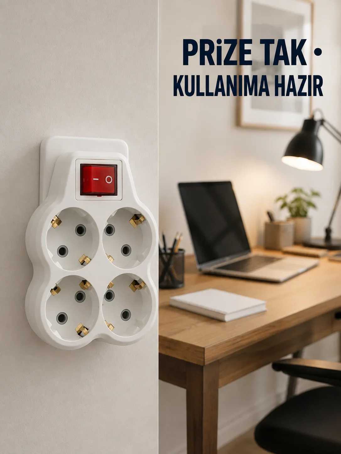 Duvar Priz Çoğaltıcı 4 Çıkışlı Açma Kapama Düğmeli Kablosuz Priz Adaptörü
