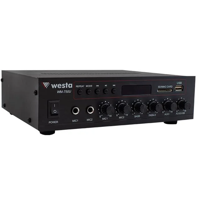 Westa WM-750U 80 Watt 100V-70V Mini 4-16 Ohm USB-SD-Bluetooth 2 Mikrofon Girişli Trafolu Anfi görsel 5