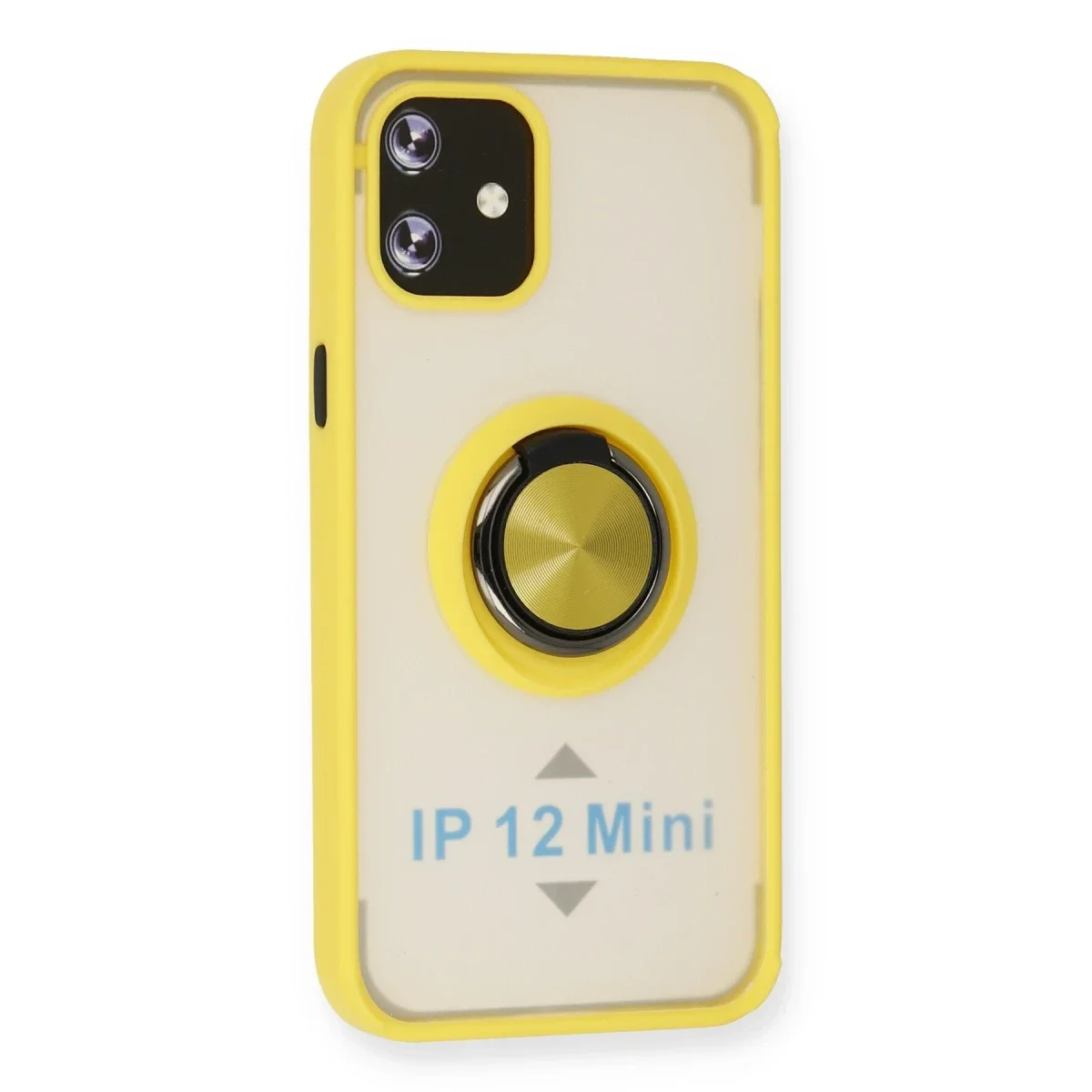 Apple iPhone 12 Kılıf Montreal Yüzüklü Silikon Kapak - Sarı görsel 2