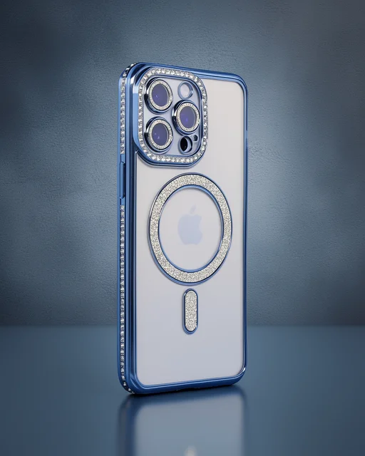 Apple İphone 15 Pro Max Kılıf Joke Simli Magneticsafe Kılıf - Mavi