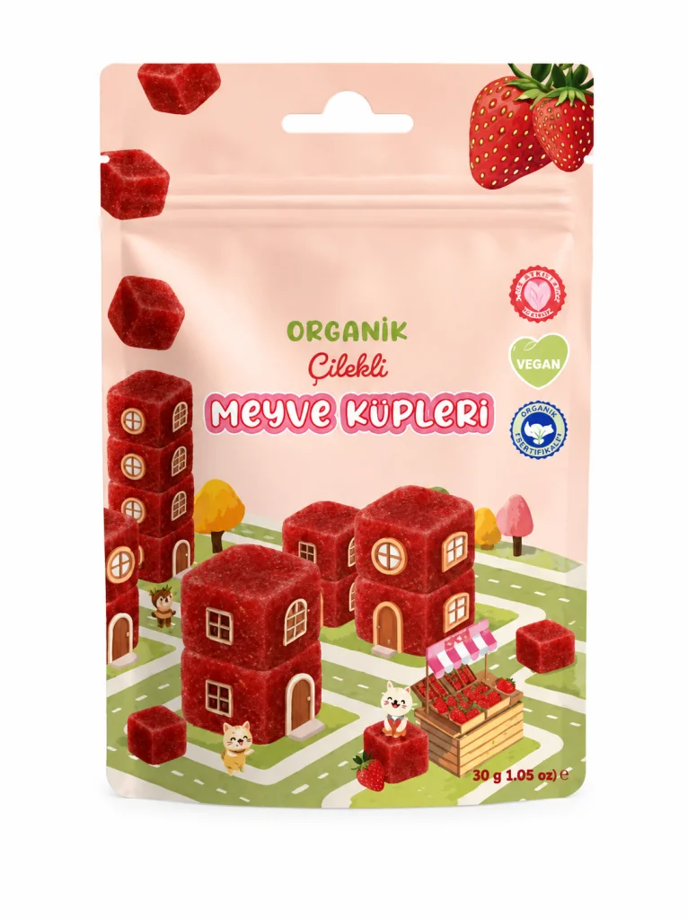 Natural Organik Çilekli Meyve Küpleri 30gr