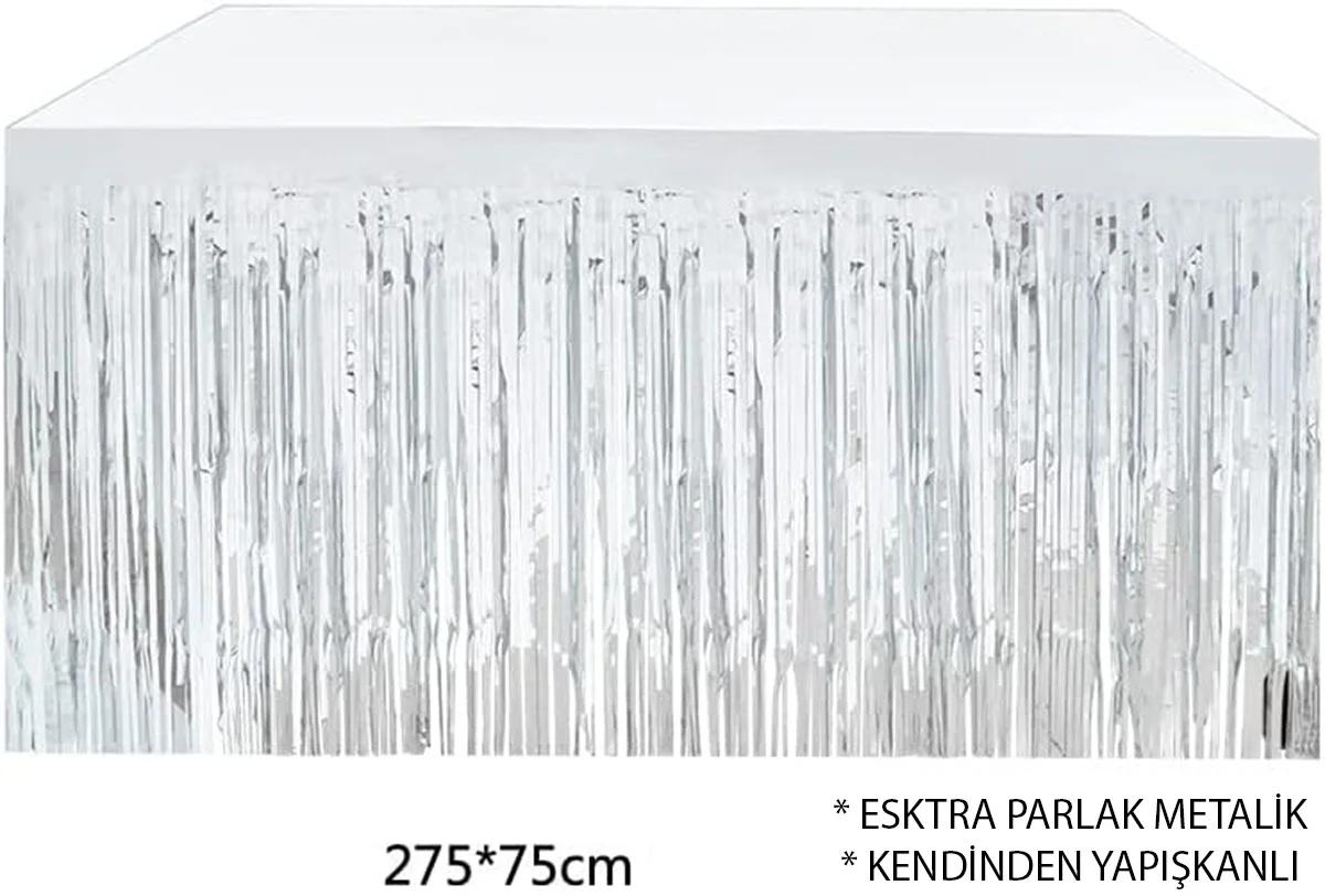 Gümüş Metalize Masa Eteği 275x75 cm – Kendinden Yapışkanlı görsel 5