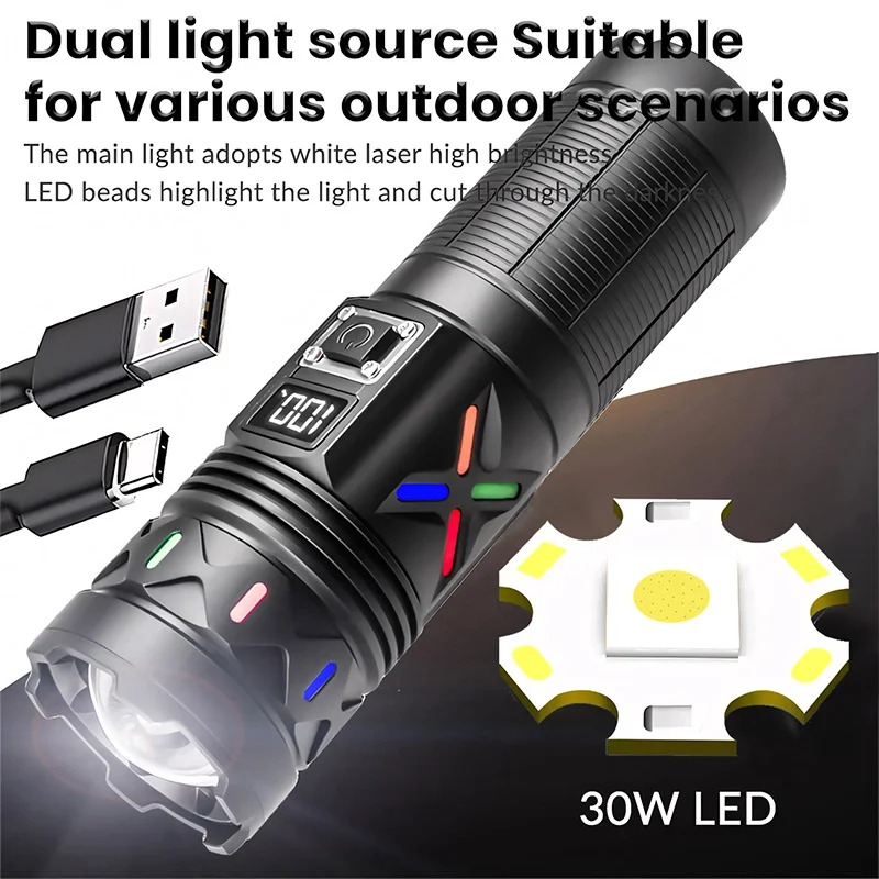 BD-5 30W TG LED Alüminyum Alaşımlı Zoomlu Type-C Dijital Göstergeli Şarjlı El Feneri görsel 6