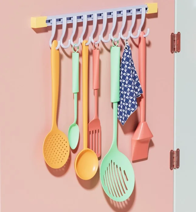 10 Kancalı Raylı Mutfak ve Banyo Düzenleyici Askı 30 cm görsel 5