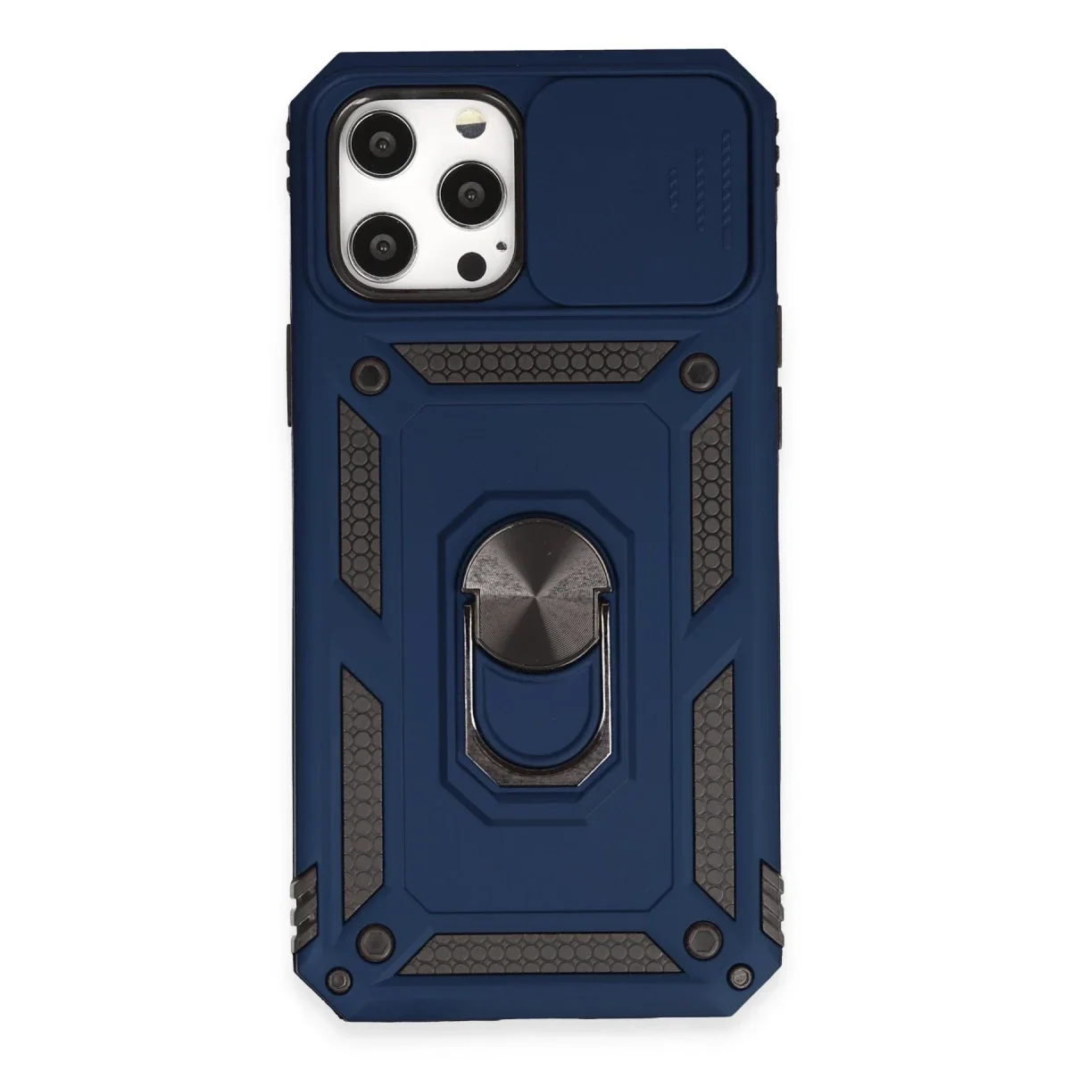 Apple iPhone 12 Pro Max Kılıf Pars Lens Yüzüklü Silikon - Lacivert