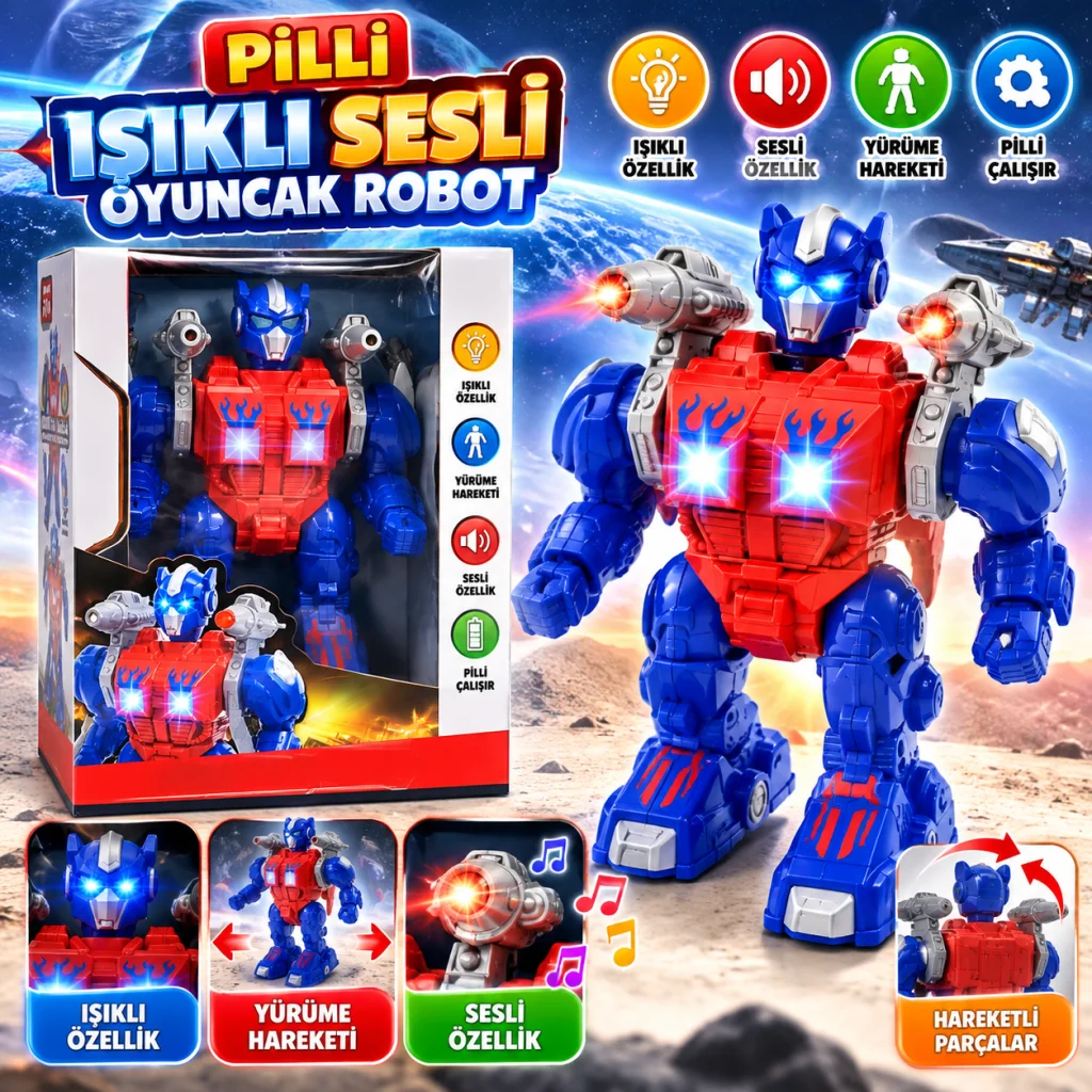 DMN6018 Kutuda Pilli Sesli Işıklı Oyuncak Robot