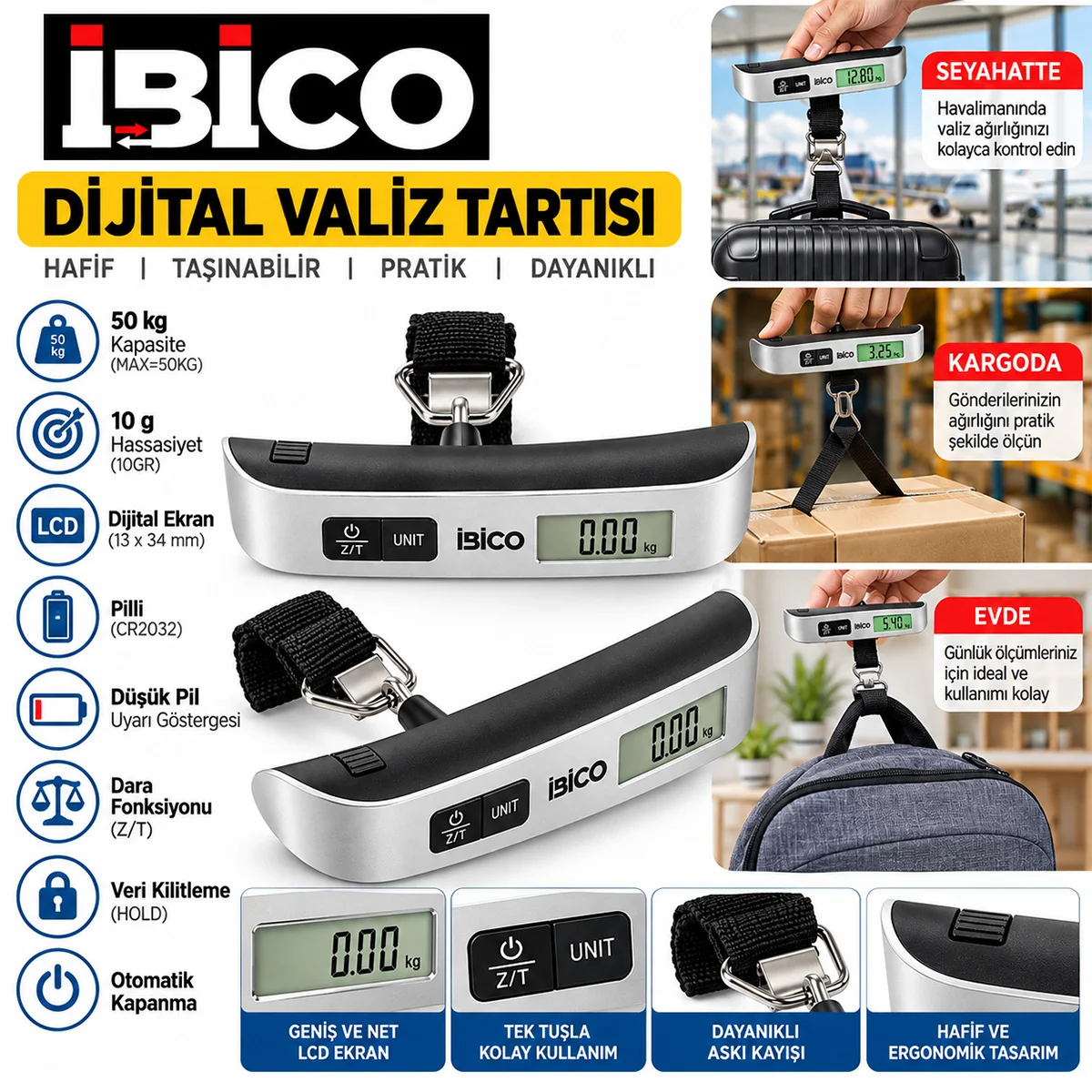 Dijital Valiz Terazisi 50kg - 10g Hassasiyet görsel 3