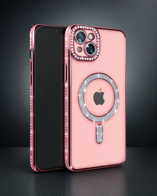 Apple İphone 14 Kılıf Joke Simli Magneticsafe Kılıf - Pembe