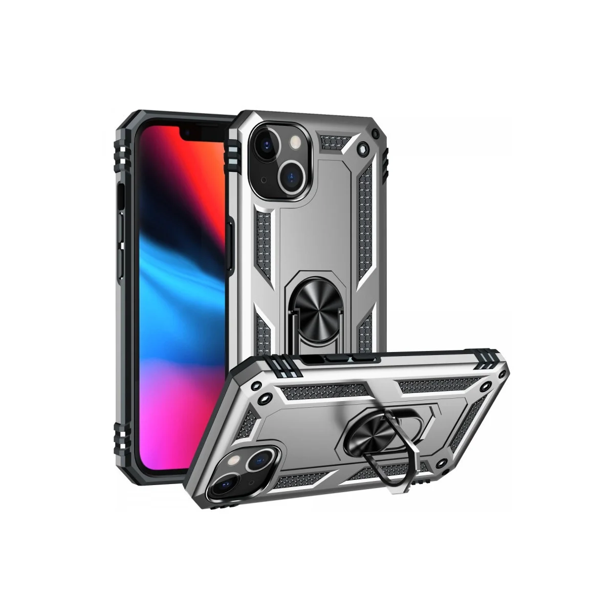 Apple İphone 14 Plus Kılıf Sofya Yüzüklü Silikon Kapak - Gümüş görsel 2