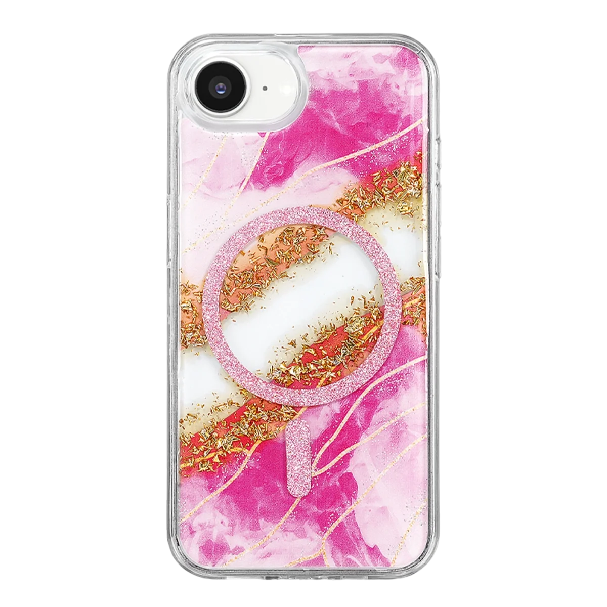 Onegif Apple İphone 17e Lotus Simli Magsafe Kapak - Pembe görsel 3