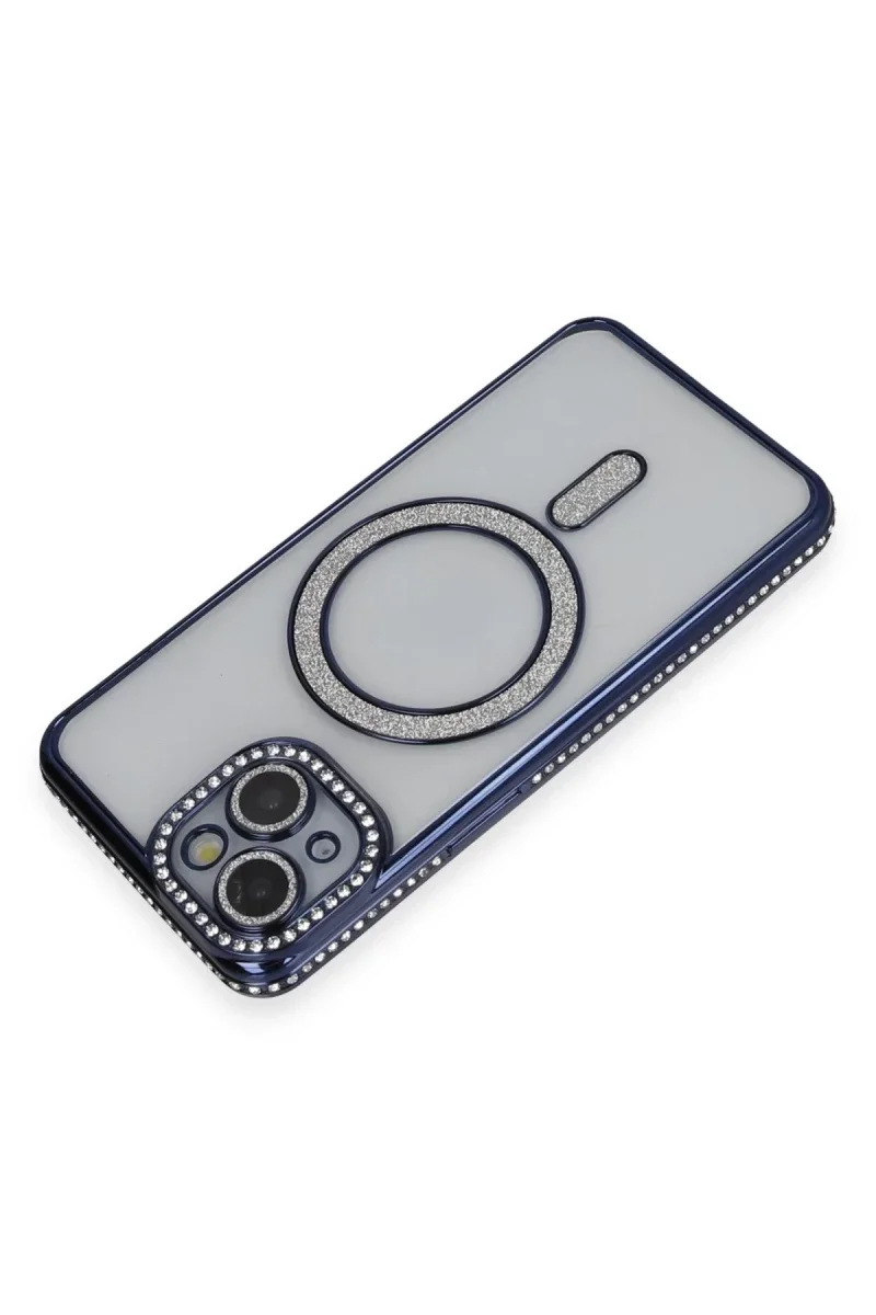 Apple iPhone 13 Kılıf Joke Simli Magneticsafe Kılıf - Lacivert görsel 2