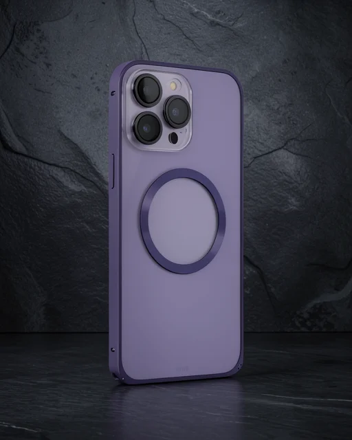 Joko Apple İphone 14 Pro Kılıf Metal Bumper Magneticsafe Kapak - Derin Mor