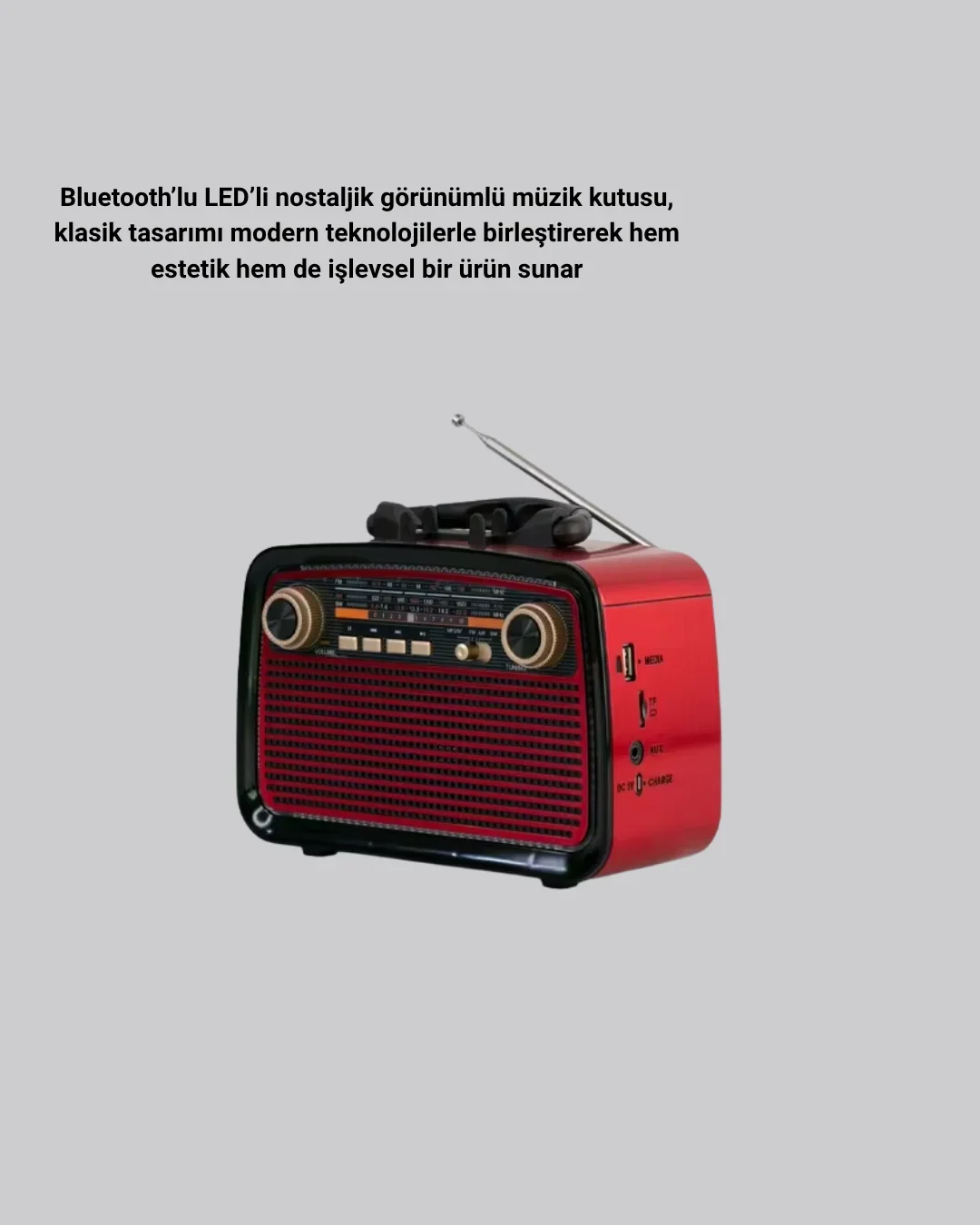 LED’li Nostaljik Bluetooth Hoparlör – Vintage Tasarım, Ahşap Doku görsel 3