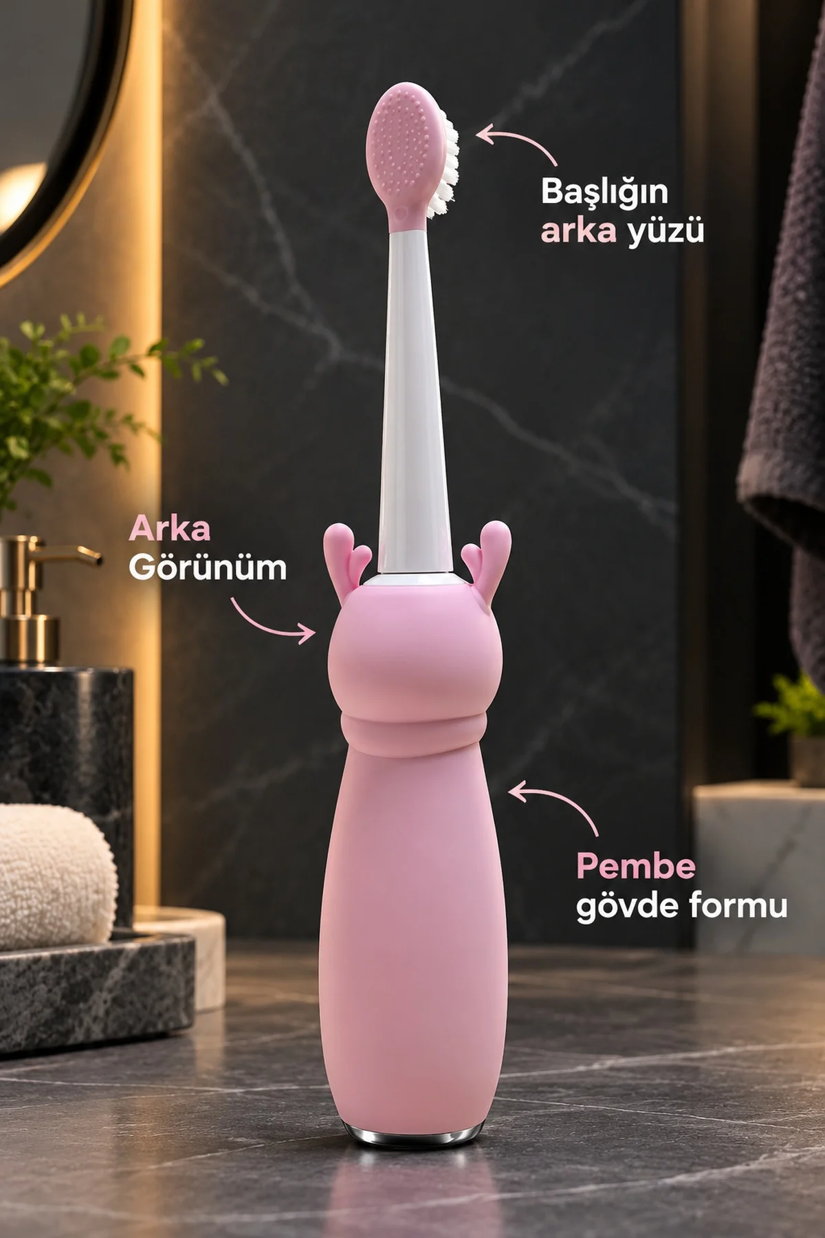 Çocuk Elektrikli Diş Fırçası Pembe Geyik Figürlü Şarjlı görsel 6