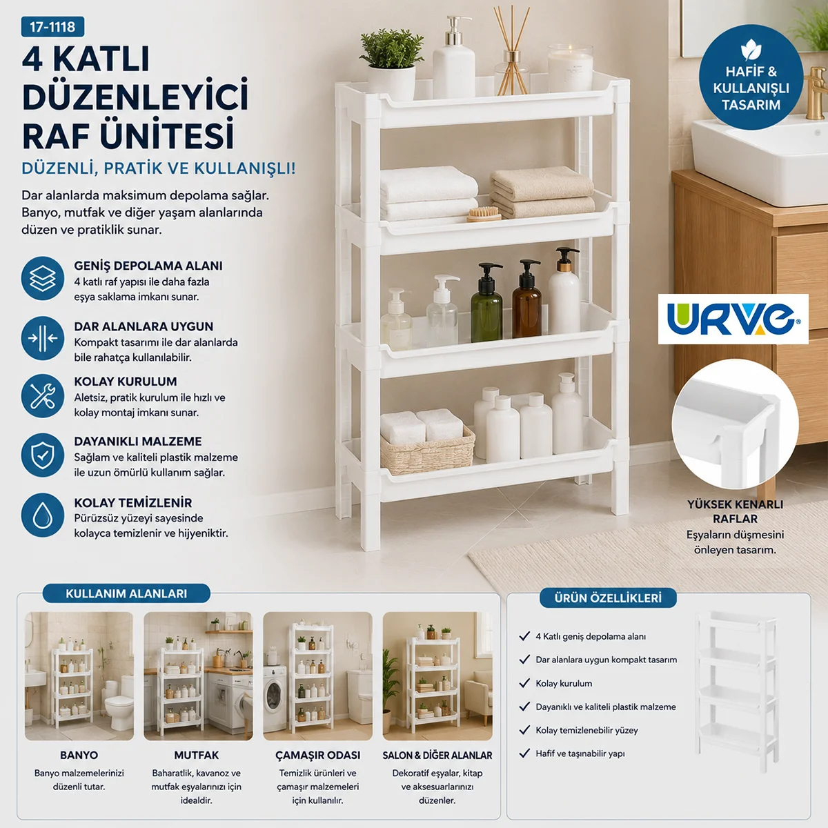 4 Katlı Sepet Organizer Raf Düzenleyici görsel 3