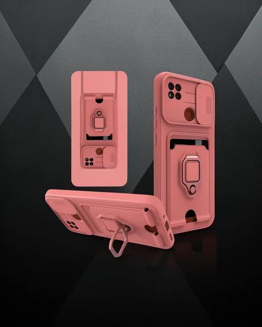 Xiaomi Redmi 9c Kılıf Zuma Kartvizitli Yüzüklü Silikon - Pembe