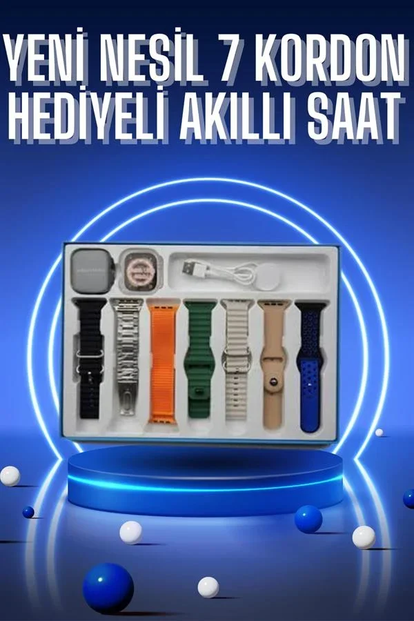 Akıllı Saat 7 Kordon Hediyeli Takvim Alarm Nabız Ölçer Bildirim Görme Sesli Görüşme görsel 2