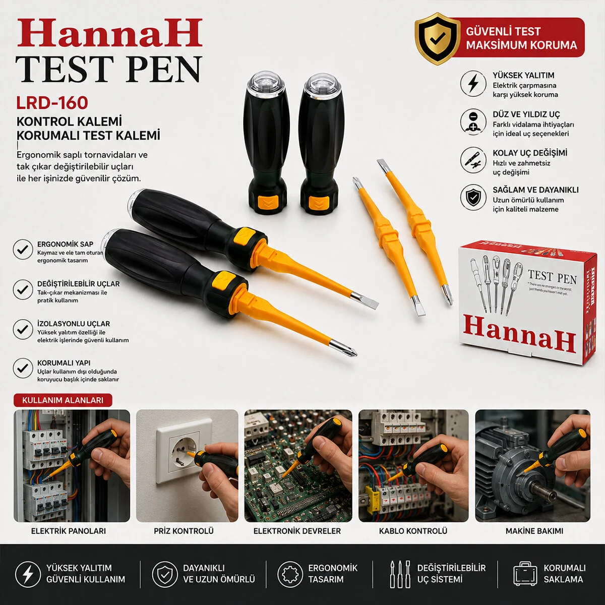 18 Adet Tak Çıkar 2İN1 Düz - Yıldız Uç Ergonok Sap Kontrol Kale - Tornavida Korumalı LRD-160 görsel 2