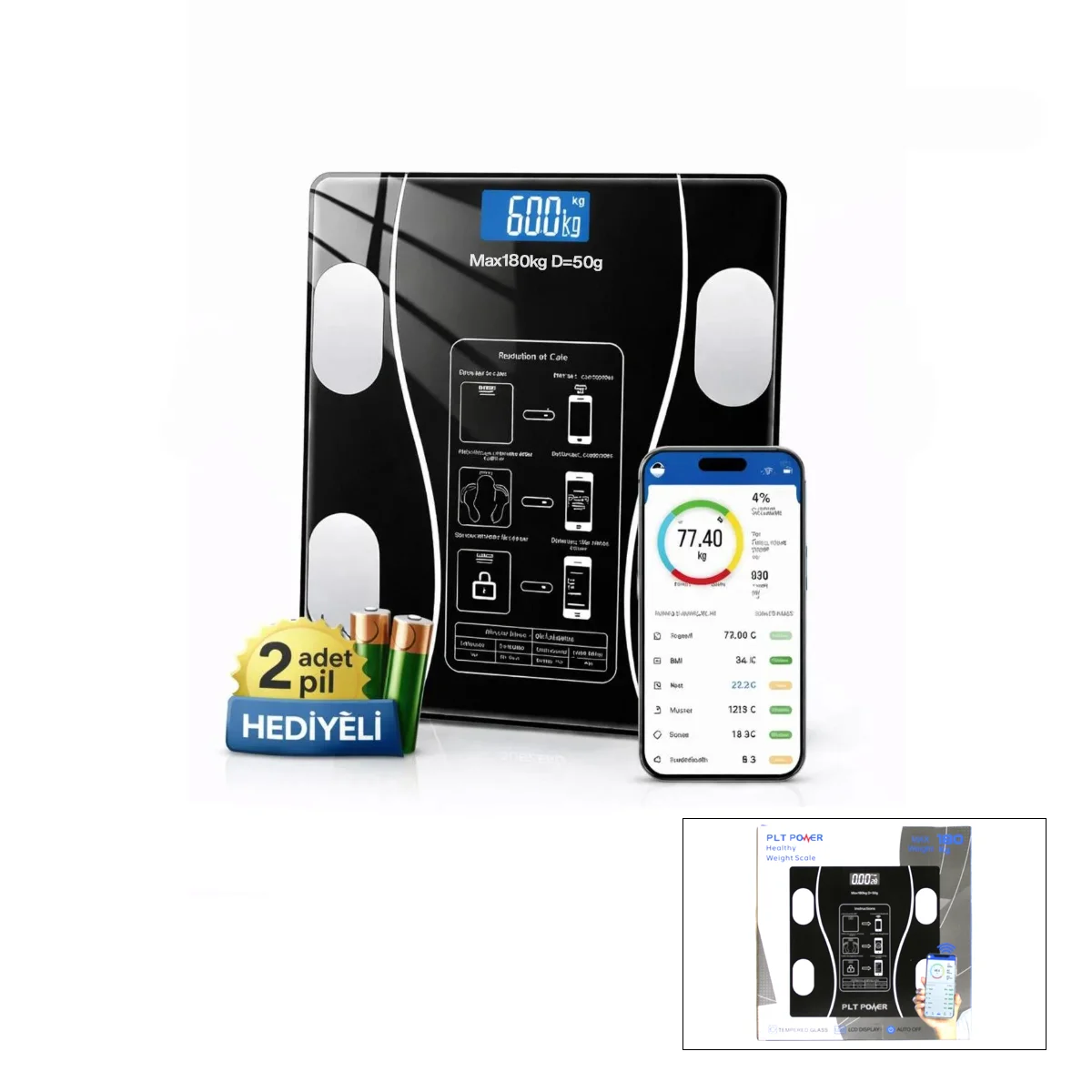 Vücut izli Bluetooth Dijital Baskül 180kg/50g görsel 2