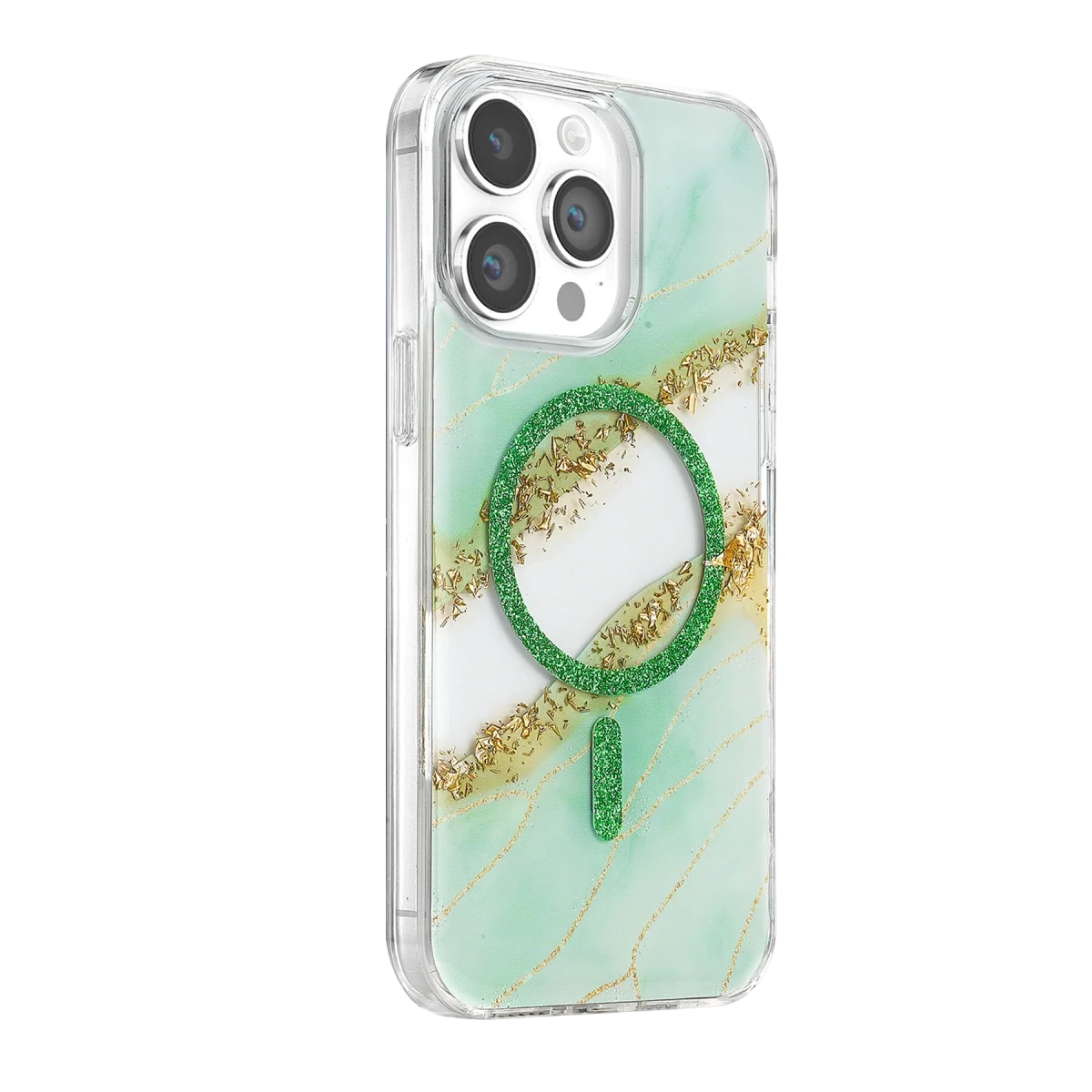 Onegif Apple İphone 15 Pro Max Lotus Simli Magsafe Kapak - Yeşil görsel 2