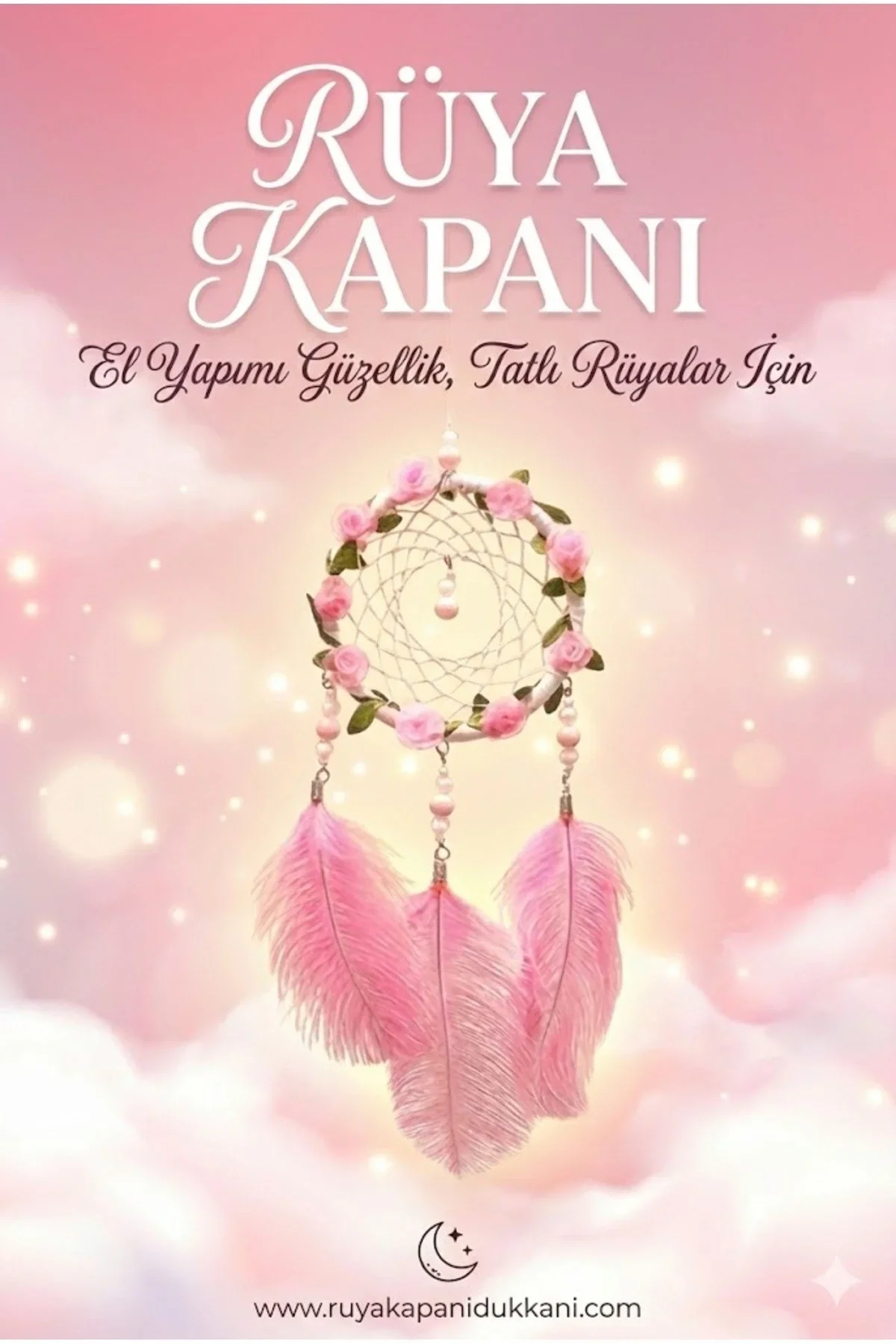 Işıklı Pembe Gül Detaylı El Yapımı Rüya Kapanı - Romantik Duvar Süsü & Hediyelik Düş Kapanı görsel 3